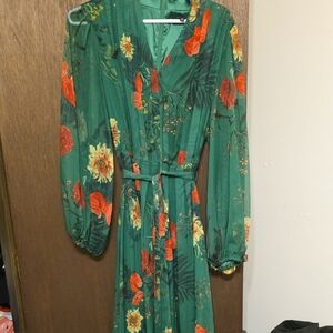 Alex Marie Green and Orange Floral Long Sleeve Dress
